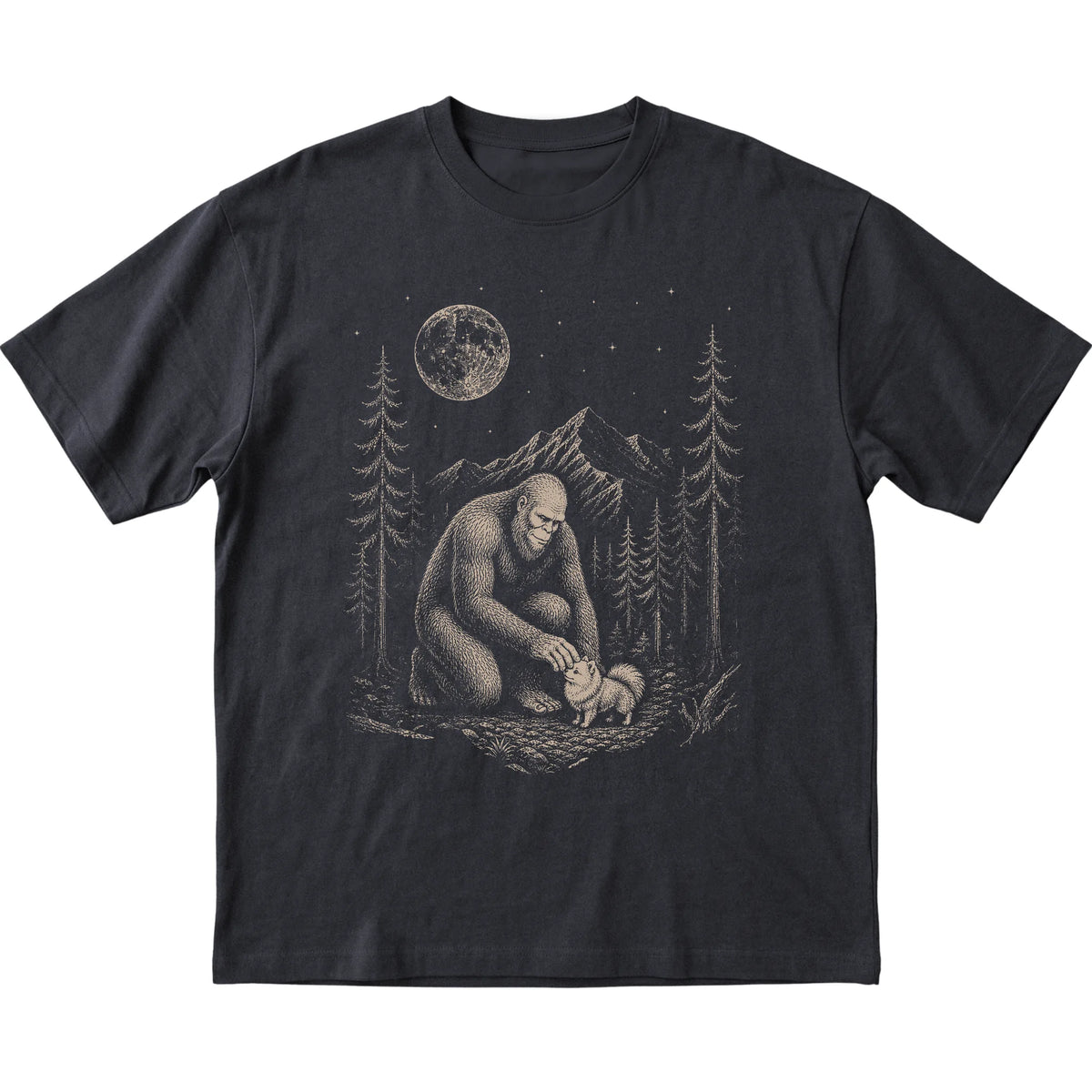 Pomeranian and Bigfoot T-Shirt in Black