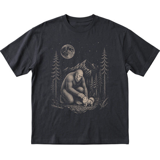 Pomeranian and Bigfoot T-Shirt in Black
