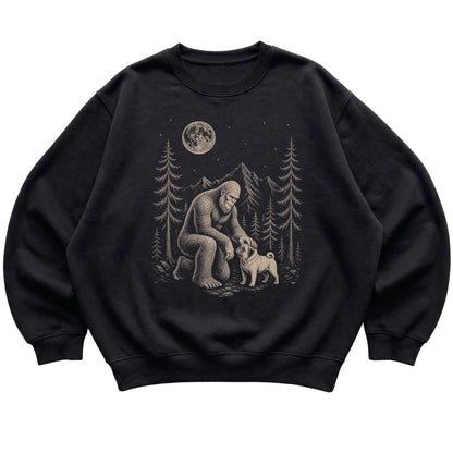 Pug and Bigfoot Sweatshirt in Black