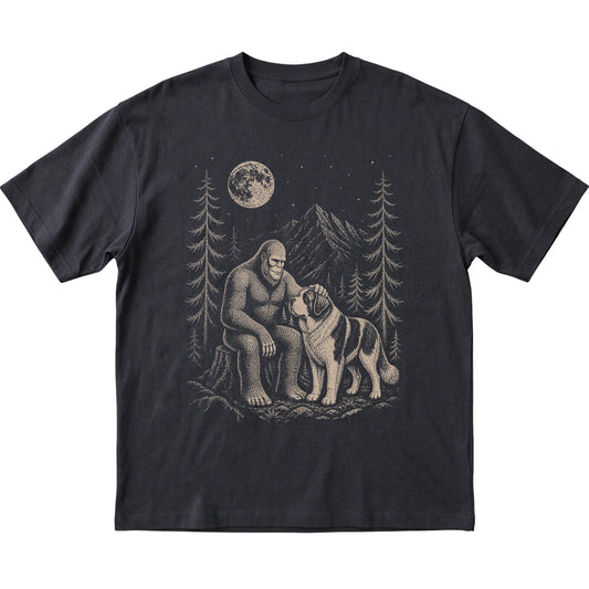 Saint Bernard and Bigfoot T-Shirt in Black