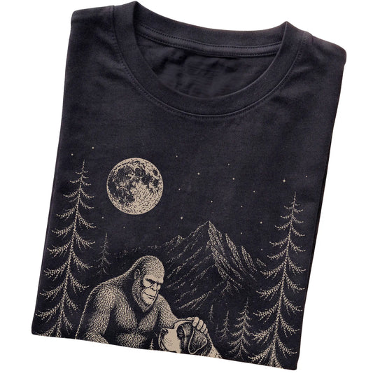 Folded Saint Bernard and Bigfoot T-Shirt in Black