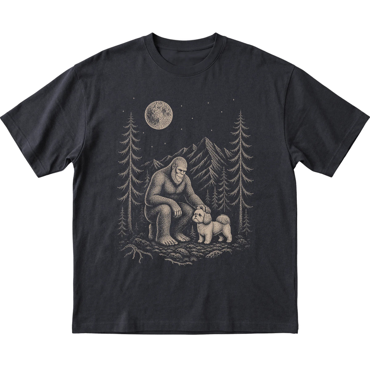 Shih Tzu and Bigfoot T-Shirt in Black