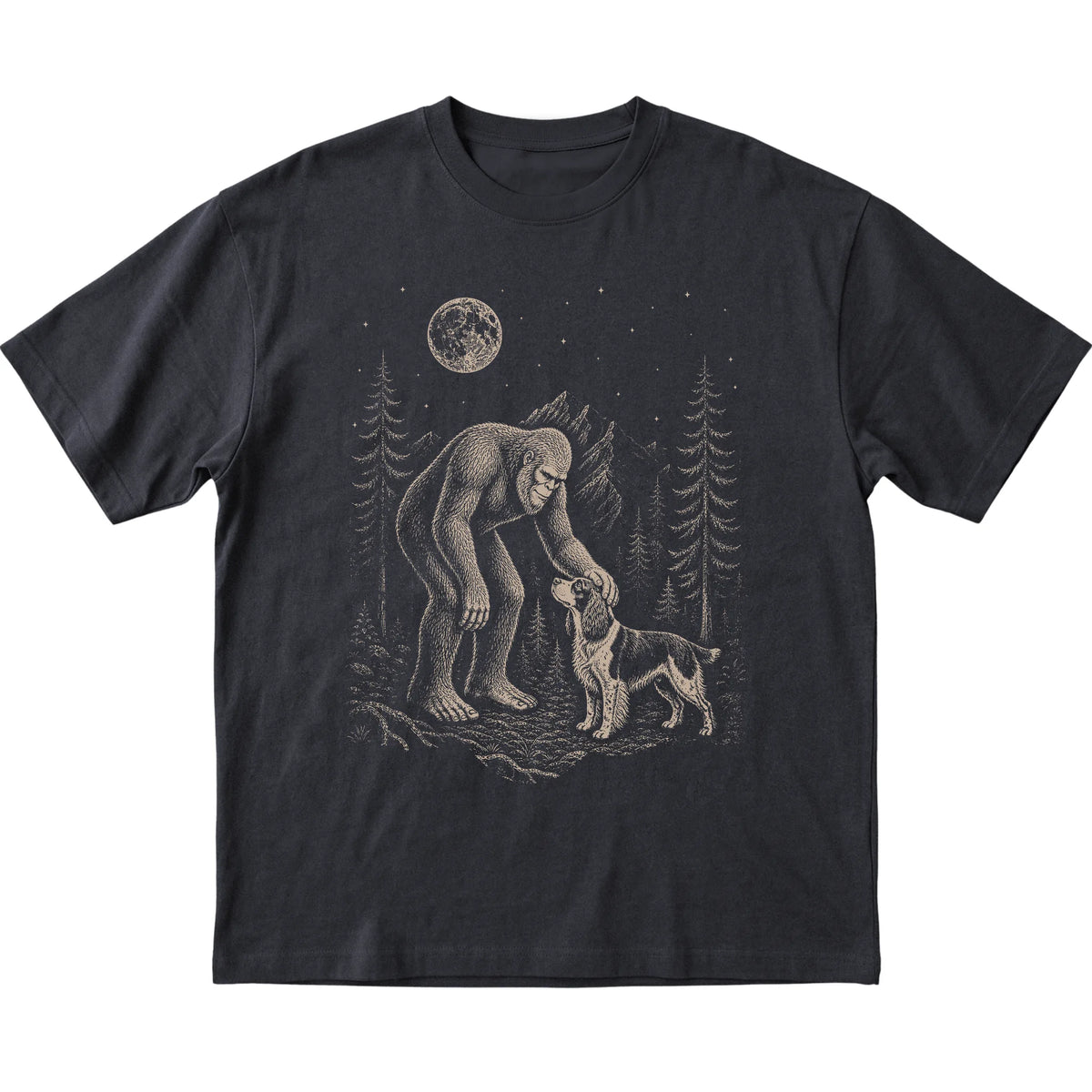 Springer Spaniel and Bigfoot T-Shirt in Black