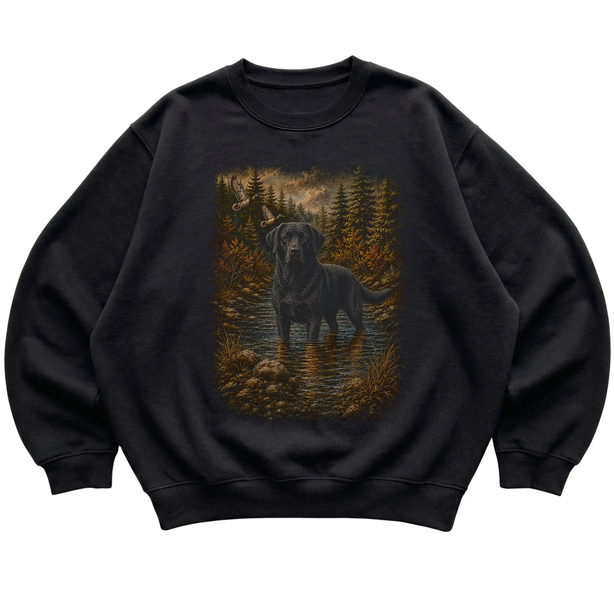 Black Lab Duck Hunting Sweatshirt in Black