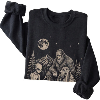 Black Bloodhound Camping with Bigfoot and Alien folded detail view