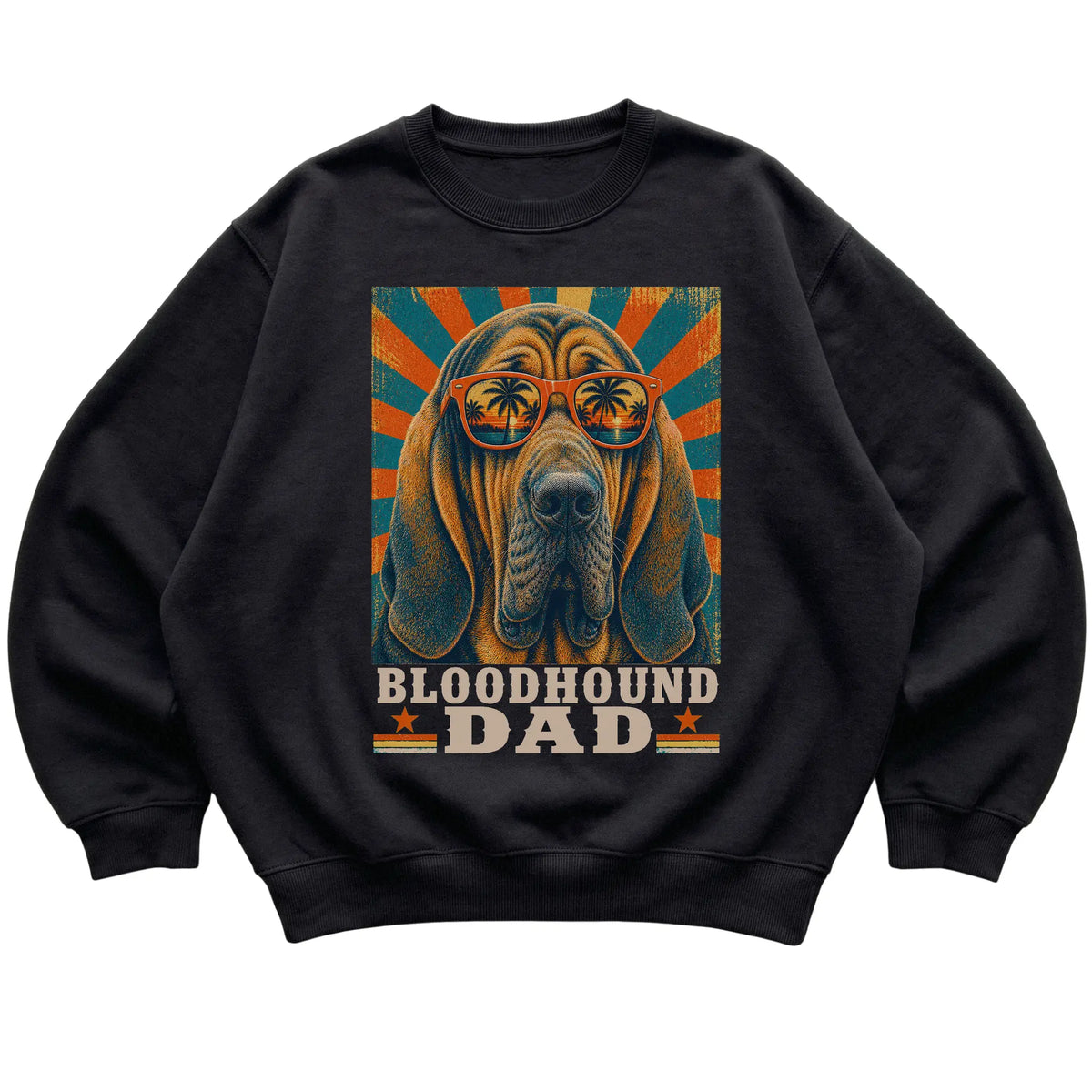 Retro Bloodhound Dad design on a Black crewneck sweatshirt