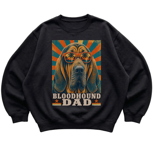 Retro Bloodhound Dad design on a Black crewneck sweatshirt