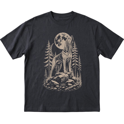 Close view of Bloodhound Howling at the Moon artwork on Black softstyle T-shirt
