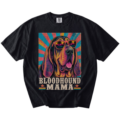 Retro Bloodhound Mama design on a Black Comfort Colors T-shirt