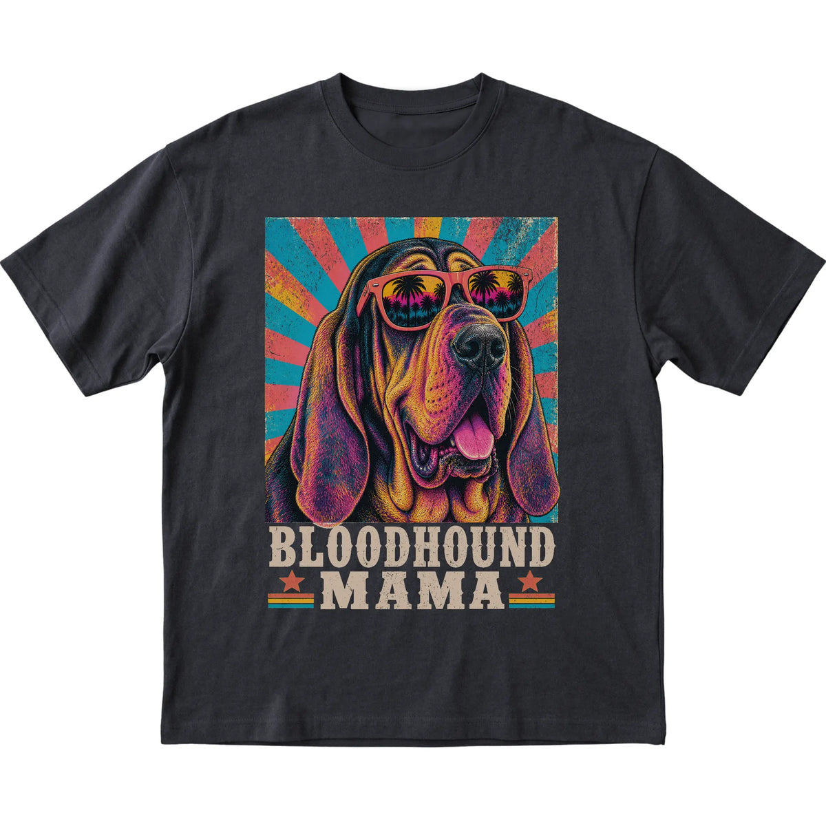 Retro Bloodhound Mama design on a Black softstyle T-shirt