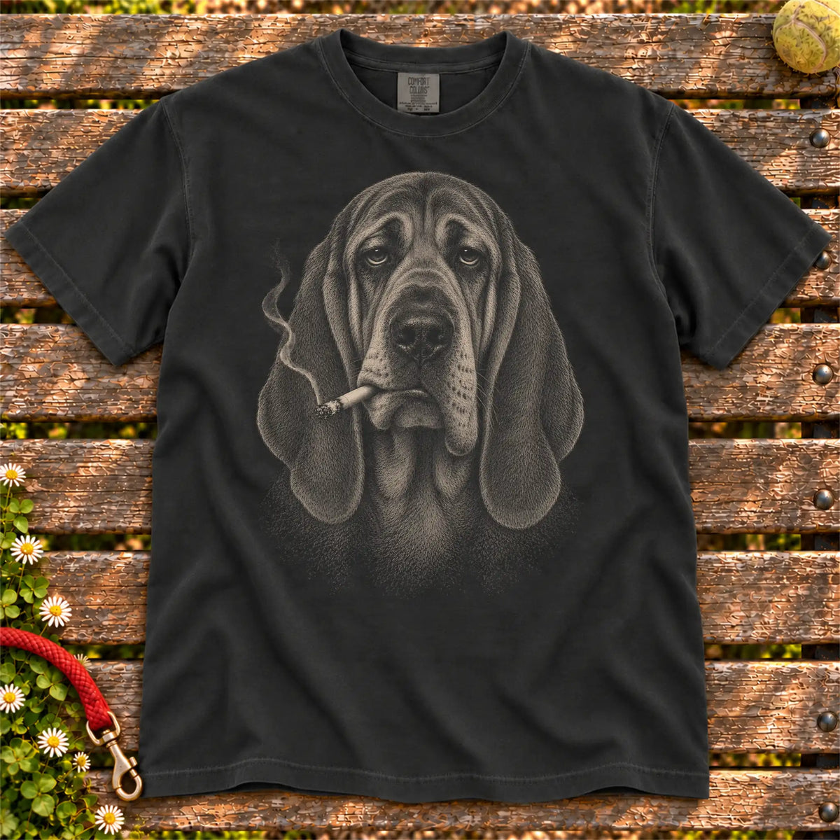 Bloodhound smoking design on a Black t-shirt