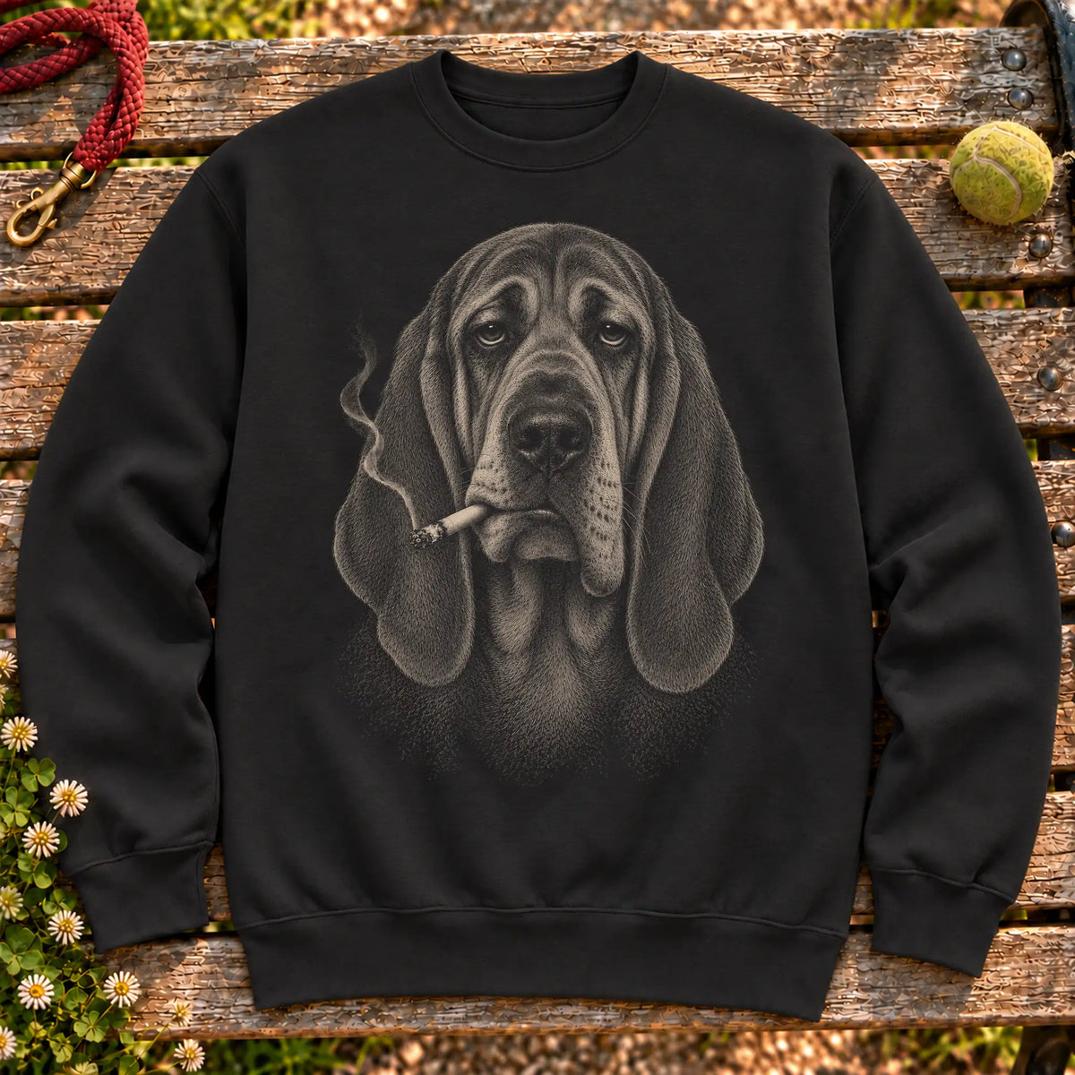 Bloodhound smoking design on a Black sweatshirt