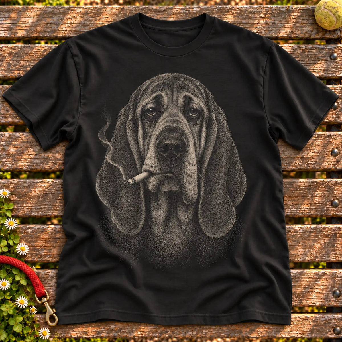 Bloodhound smoking design on a Black t-shirt