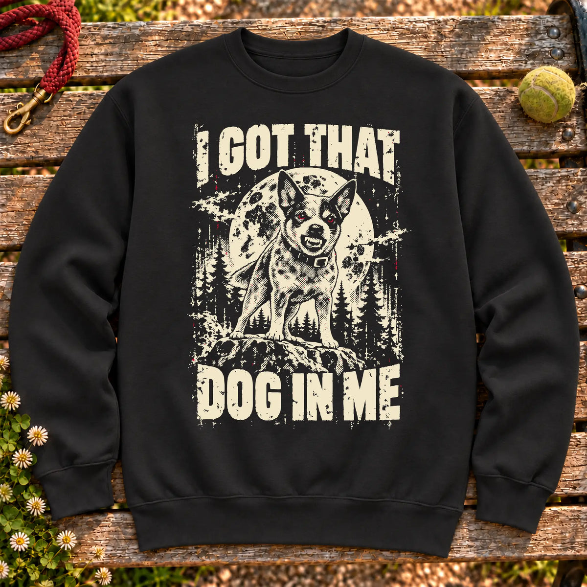 Black Blue Heeler I Got That Dog in Me sweatshirt, full garment view