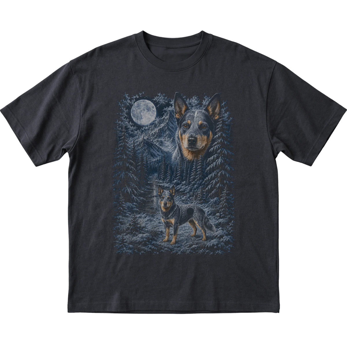 Blue Heeler Forest Moon T-Shirt in Black