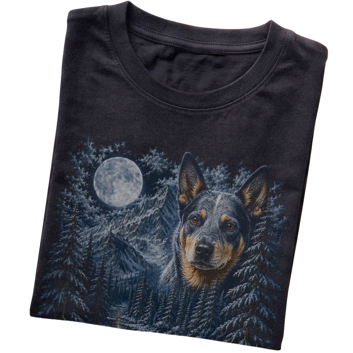 Blue Heeler Forest Moon T-Shirt in Black