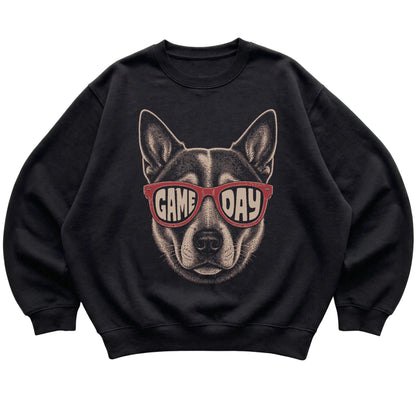 Black Blue Heeler Game Day Sunglasses sweatshirt, laid flat