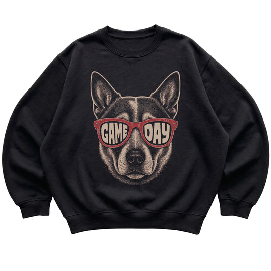Black Blue Heeler Game Day Sunglasses sweatshirt, laid flat
