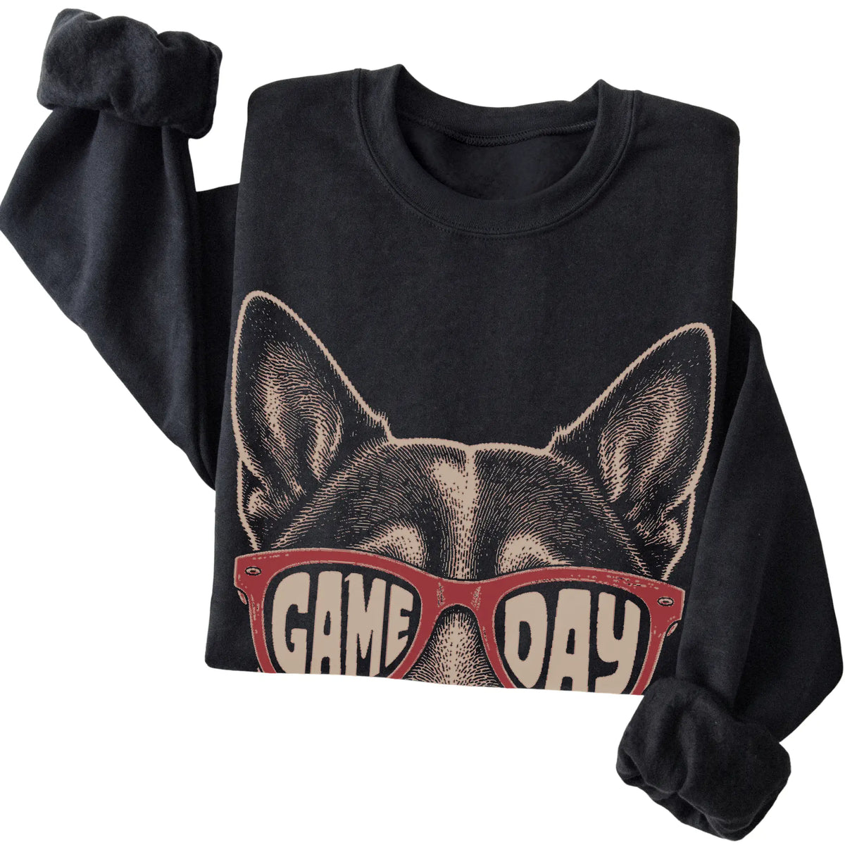 Black Blue Heeler Game Day Sunglasses sweatshirt, folded