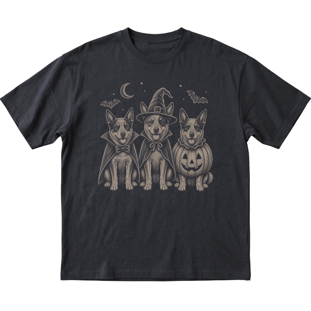 Black Blue Heeler Halloween Costume T-shirt, flat view