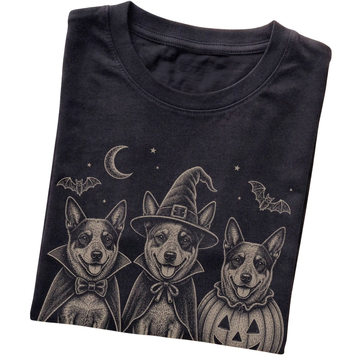 Black Blue Heeler Halloween Costume T-shirt, folded view