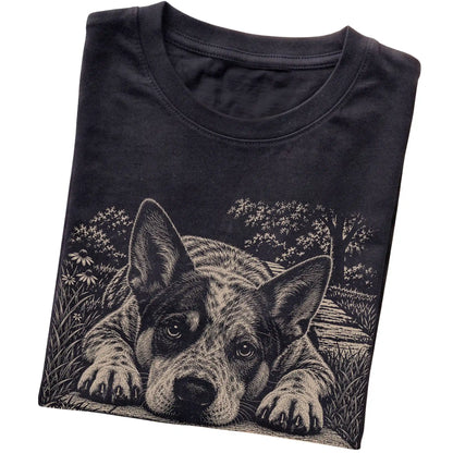 Blue Heeler Karma Softstyle T-shirt in Black — Folded Detail