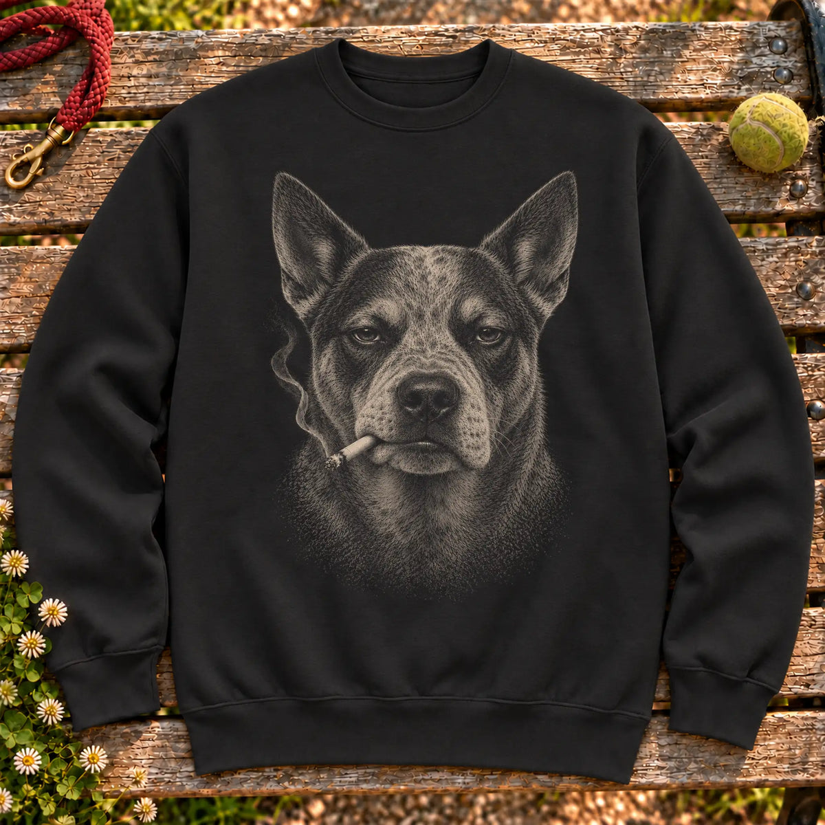 Blue Heeler smoking design on a Black sweatshirt