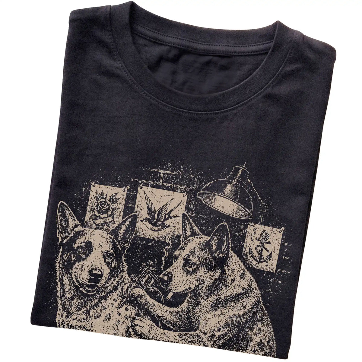 Black Blue Heeler Dog Tattoo Artist folded detail view
