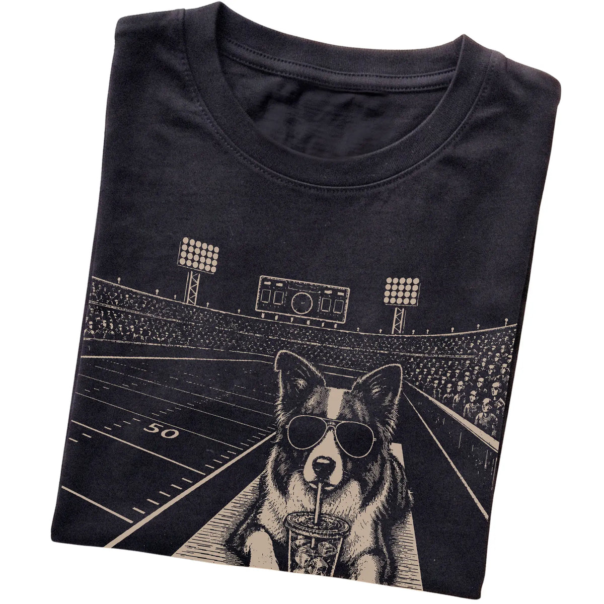 Black Border Collie Football Tailgate T-shirt, folded