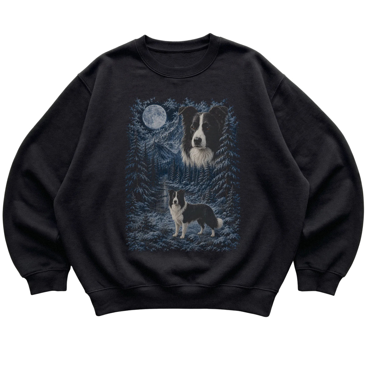 Border Collie Forest Moon Sweatshirt in Black