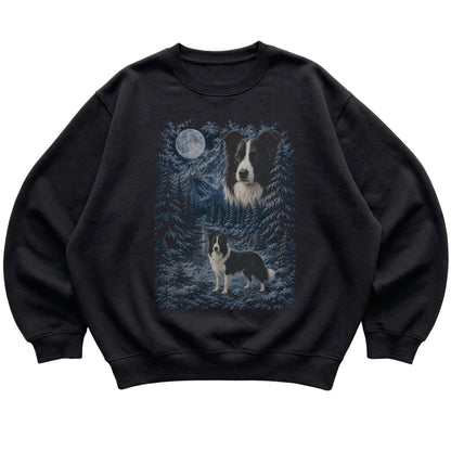 Border Collie Forest Moon Sweatshirt in Black