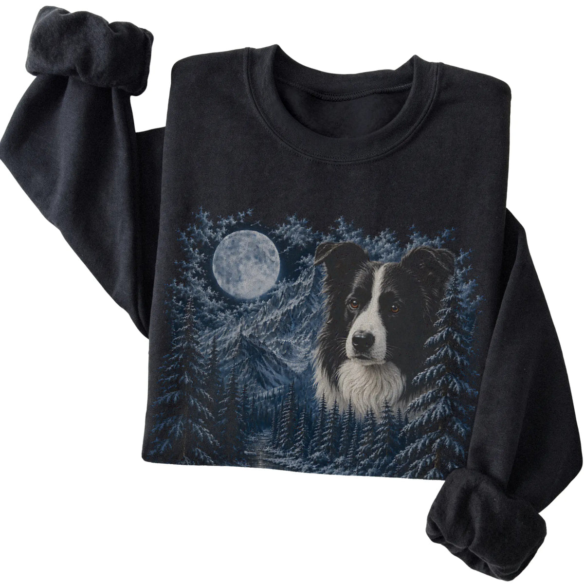 Border Collie Forest Moon Sweatshirt in Black