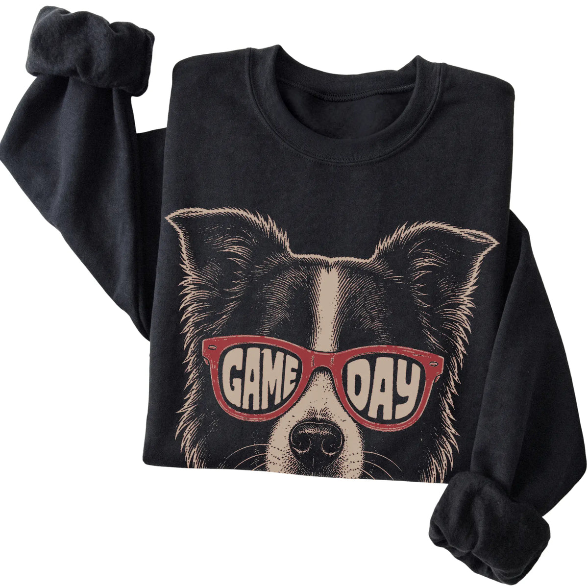 Black Border Collie Game Day Sunglasses sweatshirt, folded