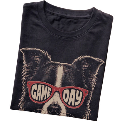 Black Border Collie Game Day Sunglasses T-shirt, folded