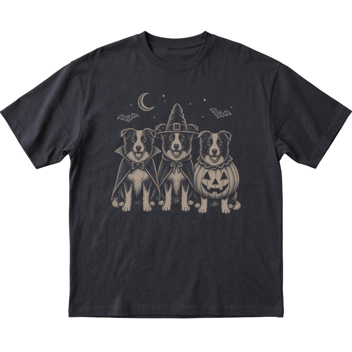Black Border Collie Halloween Costume T-shirt, flat view