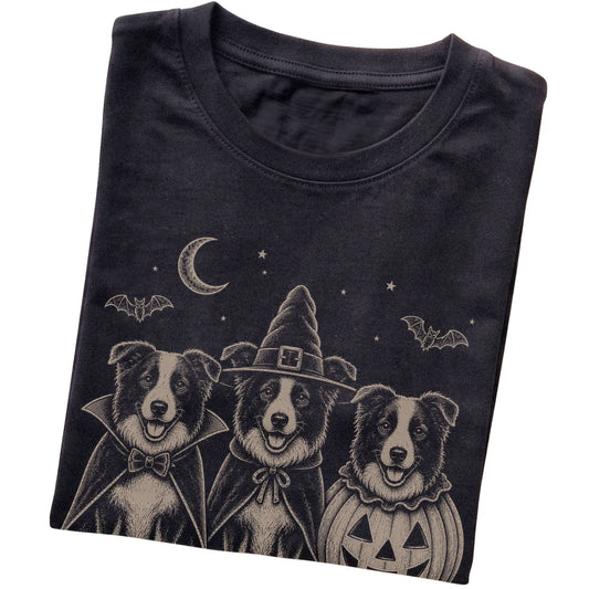 Black Border Collie Halloween Costume T-shirt, folded view