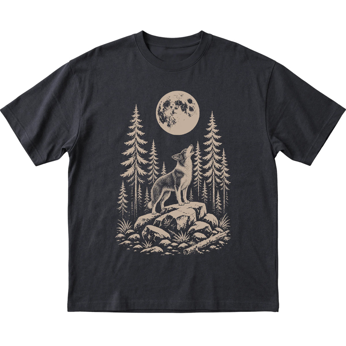 Close view of Border Collie Howling at the Moon artwork on Black softstyle T-shirt