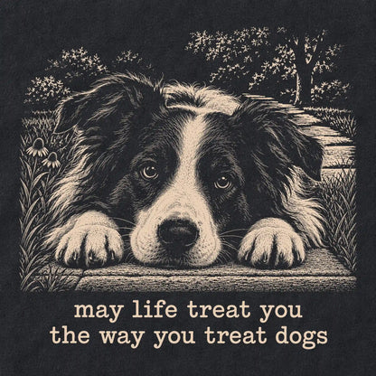 Border Collie Karma Softstyle T-shirt in Black — Design Detail
