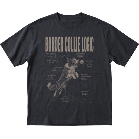 Black Border Collie Logic T-Shirt laid flat