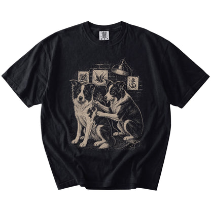 Black Border Collie Tattoo t-shirt laid flat