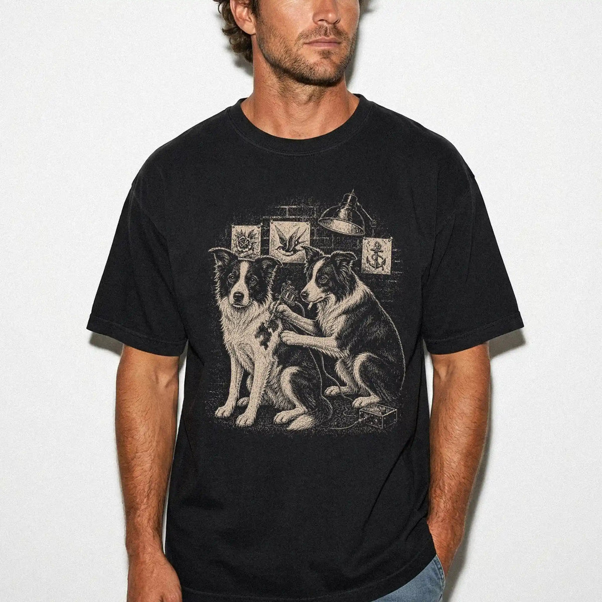 Person wearing a Black Border Collie Tattoo t-shirt