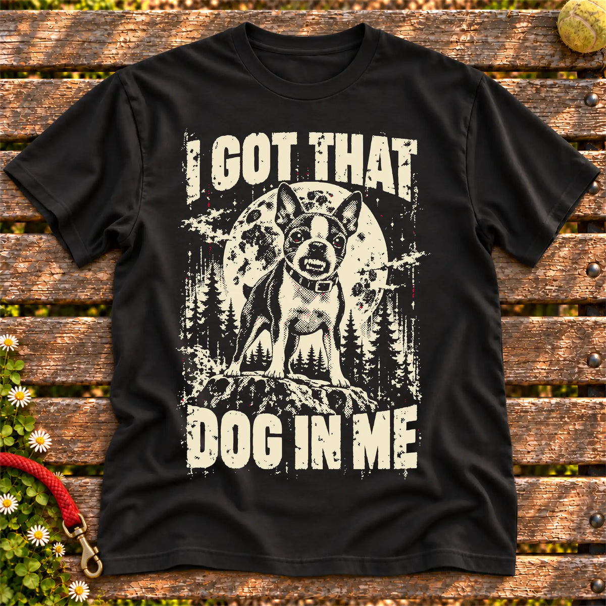 Black Boston Terrier I Got That Dog in Me T-shirt, full garment view