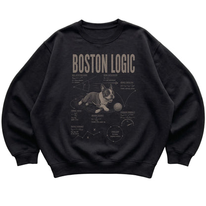 Black Boston Terrier Ball Logic T-Shirt laid flat