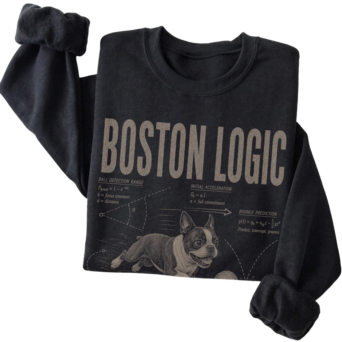 Black Boston Terrier Ball Logic T-Shirt folded detail