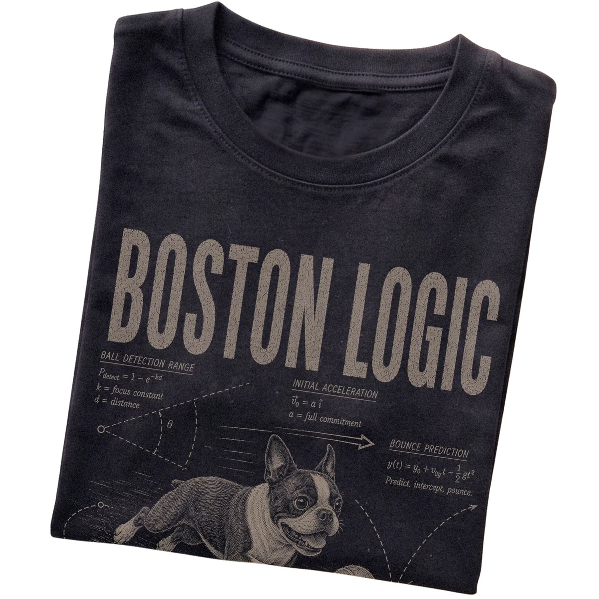 Black Boston Terrier Ball Logic T-Shirt folded detail