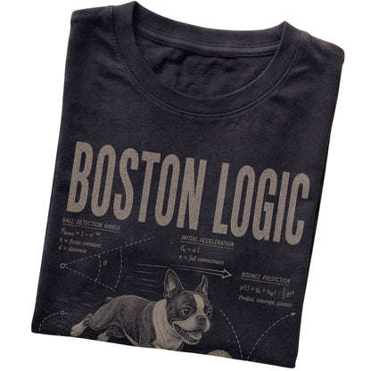 Black Boston Terrier Ball Logic T-Shirt folded detail