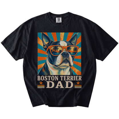 Retro Boston Terrier Dad design on a Black Comfort Colors T-shirt