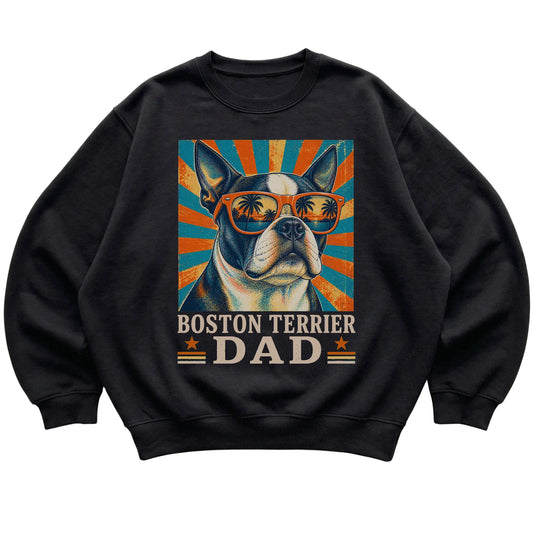 Retro Boston Terrier Dad design on a Black crewneck sweatshirt