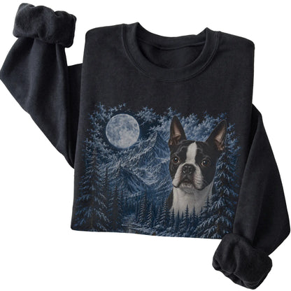 Boston Terrier Forest Moon Sweatshirt in Black