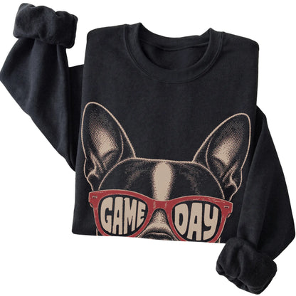 Black Boston Terrier Game Day Sunglasses sweatshirt, folded